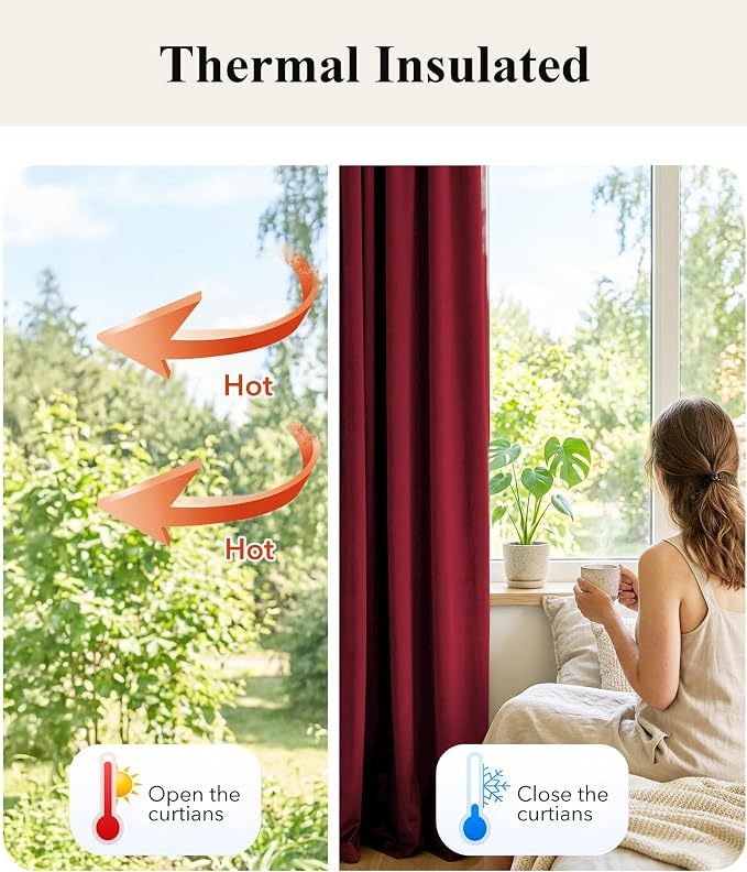 Red Velvet Curtains Back Tab for Chrismas Decor, W52 x L96, 2 Panels | 300GSM - Image 6