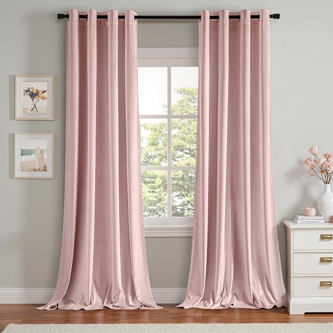 MIULEE Velvet Curtains Light Pink 52 x 84 Inch Length Set of 2 | Grommet Drapes by MIULEE