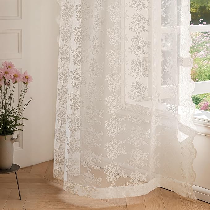 Anmao Vintage Lace Curtains 54 Inches Long 2 Panels Set, Romantic Elegant Light - Image 7