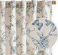 Blue Floral Linen Lined Curtains Rod Pocket 50W X 90L 2 Panels | Charlotte by Lazzzy