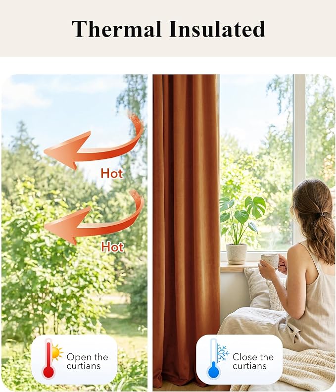 Burnt Orange Velvet Curtains Back Tab Boho Drapes, 300GSM Heavy Velvet - Image 6