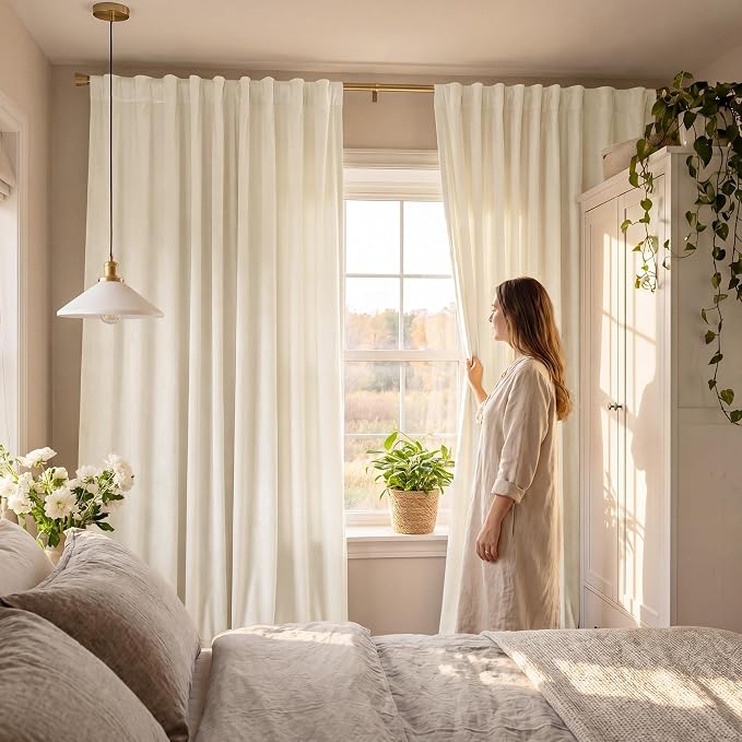 Ivory White Velvet Curtains for Nursery Back Tab, W52 x L92, Back tab Drapes - Image 8