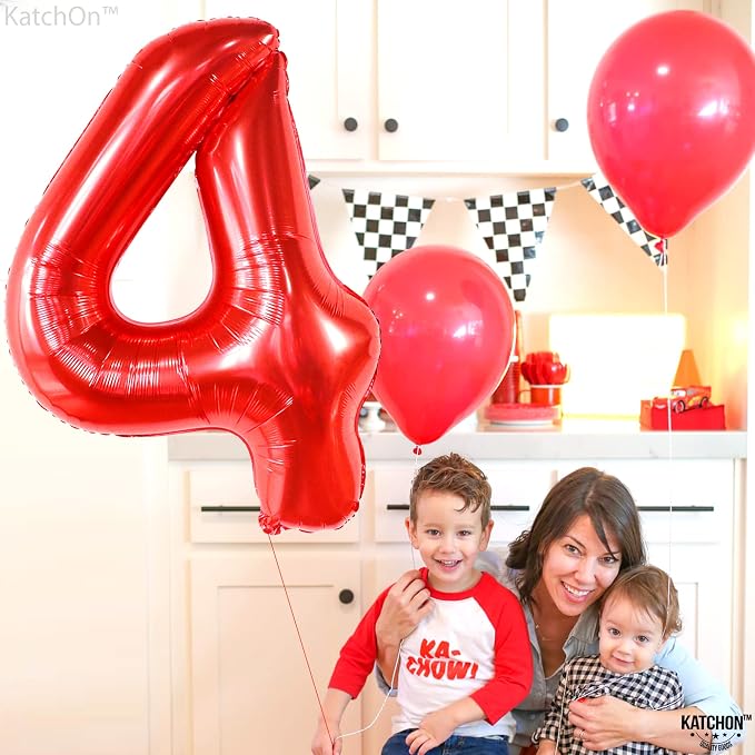 KatchOn Red Number 4 Balloons 40 Inch, 4 Birthday Decorations | Red 4 Balloon - Image 7