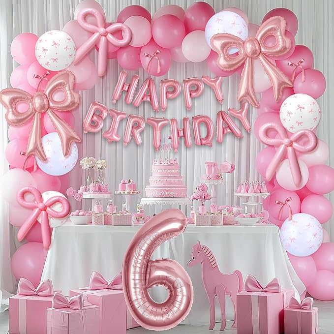 Bow Number 6 Birthday Balloons, Coquette Party Decorations Supplies - Image 2