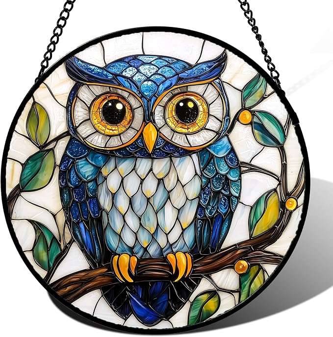 DASTOLL Stained Glass Window Hanging, Owl Gifts by DASTOLL