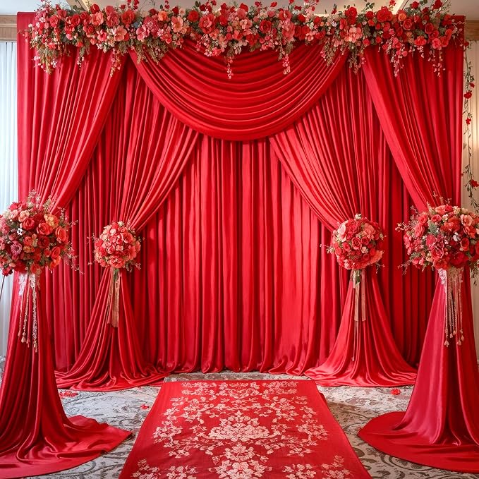 8 Panels Red Backdrop Curtains for Wedding Party Wrinkle Free Backdrops Curtain - Image 3