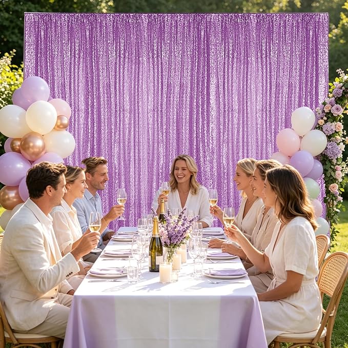 Hahuho Lavender Sequin Backdrop Curtain, Party Decoration（6 Panels, 2FT x 8FT - Image 2