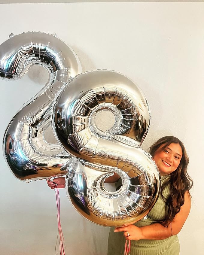 10 Balloon - Silver Birthday Number Balloons, 40 Inch Decorations Men Women | - Image 4