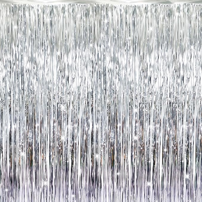 GOER 3.2 ft x 8.2 ft Metallic Tinsel Foil Fringe Curtains Party Photo Backdrop by GOER