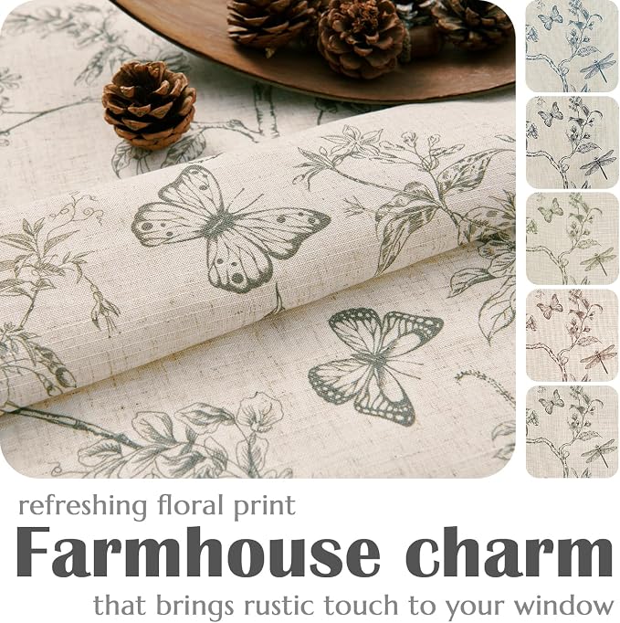 Grey Floral Linen Lined Curtains Rod Pocket 50W X 96L 2 Panels | Charlotte - Image 5