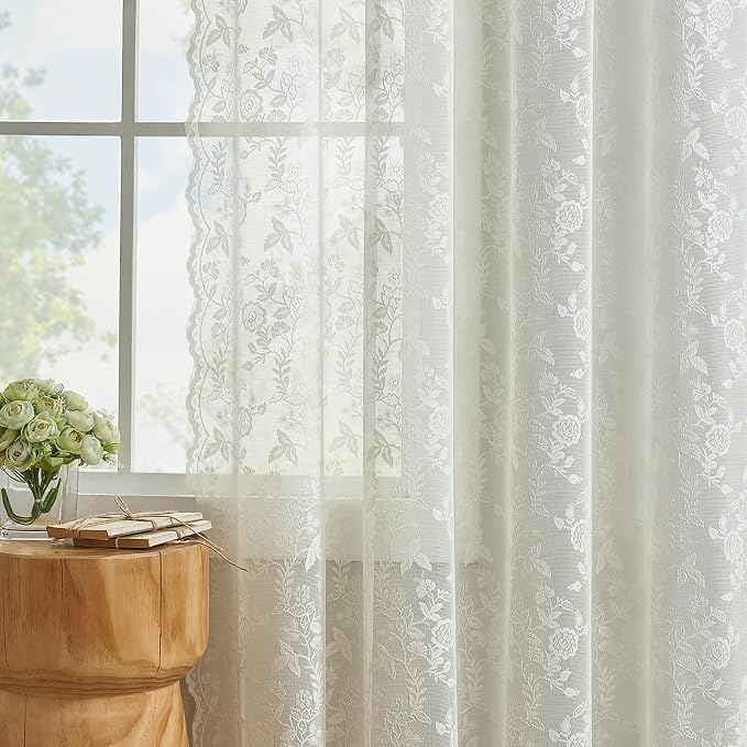 FINECITY Ivory Lace Curtains for Living Room 52 x 120 Inch, 2 Panels | Rod - Image 5