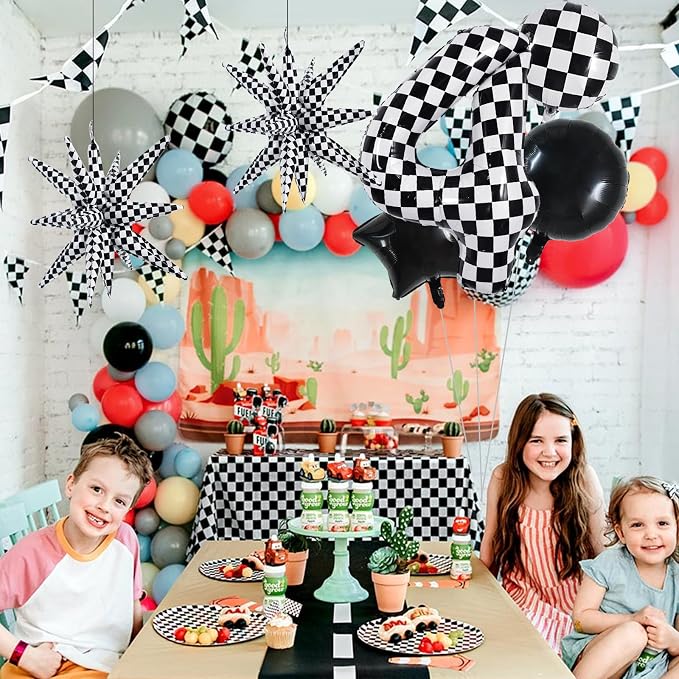 TONIFUL 4th Birthday Balloons Kit 40 Inch Checkered Number 4 Foil Balloon | - Image 4