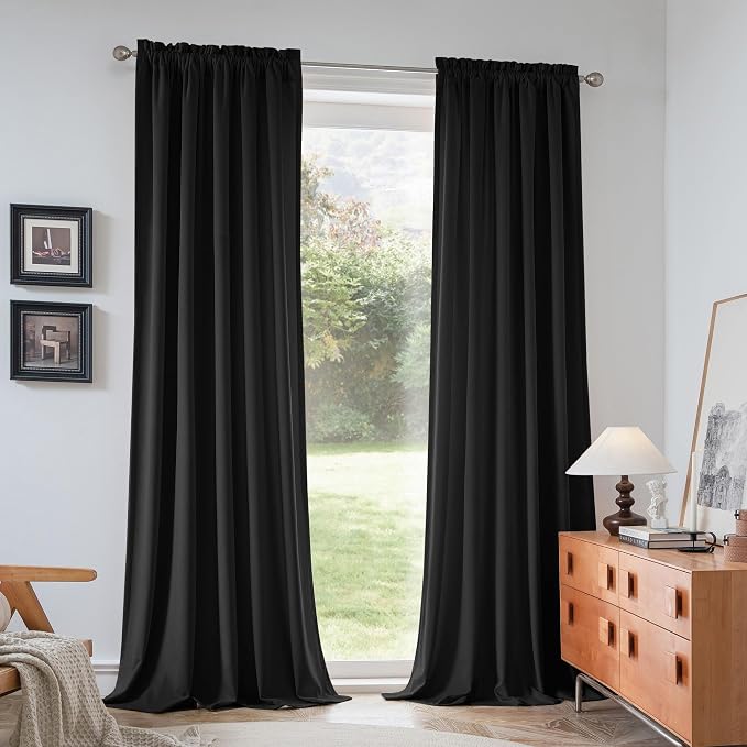 Beauoop Velvet Curtains for Bedroom Living Room Black 52x96 2 Panels | Soft - Image 9