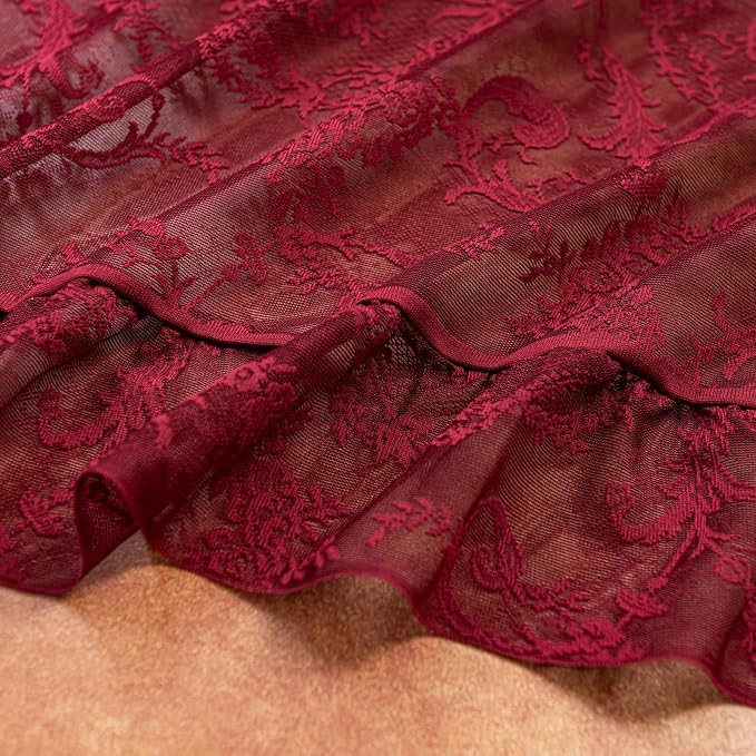 Deeprove Boho Lace Sheer Burgundy Curtains 84 Inches Long - Image 4