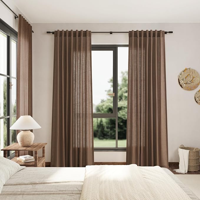Extra Long Caramel Brown Linen Curtains 2 Panels 102 Inches Long - Image 7