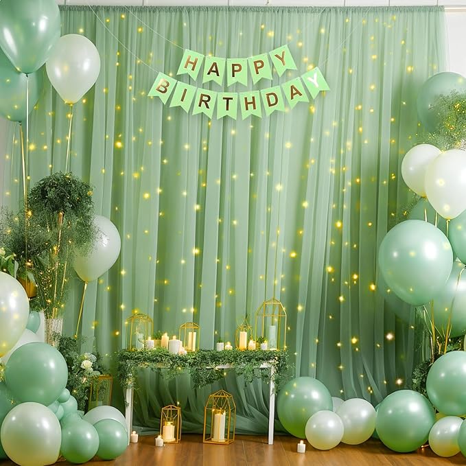 30x10ft Olive Green Tulle Backdrop Curtain - Image 5
