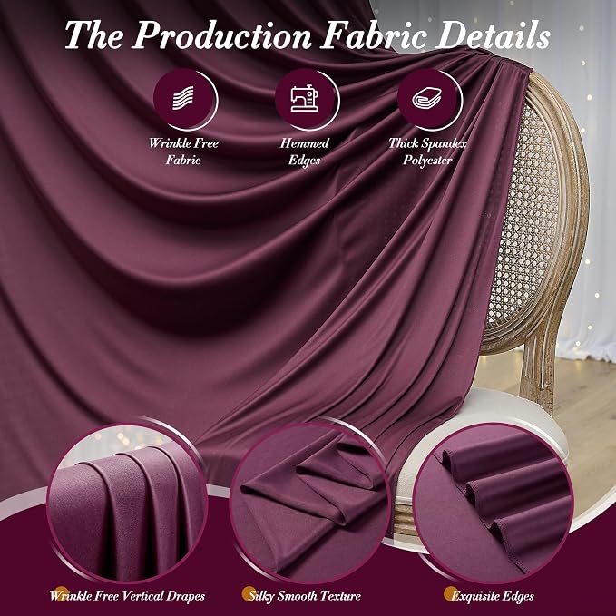 20 ft x 10 ft Wrinkle Free Maroon Backdrop Curtain - Image 4