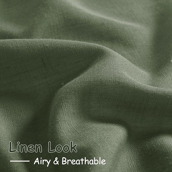 Olive Green Linen Curtains 63 Inches Length 2 Panels Set - Image 5
