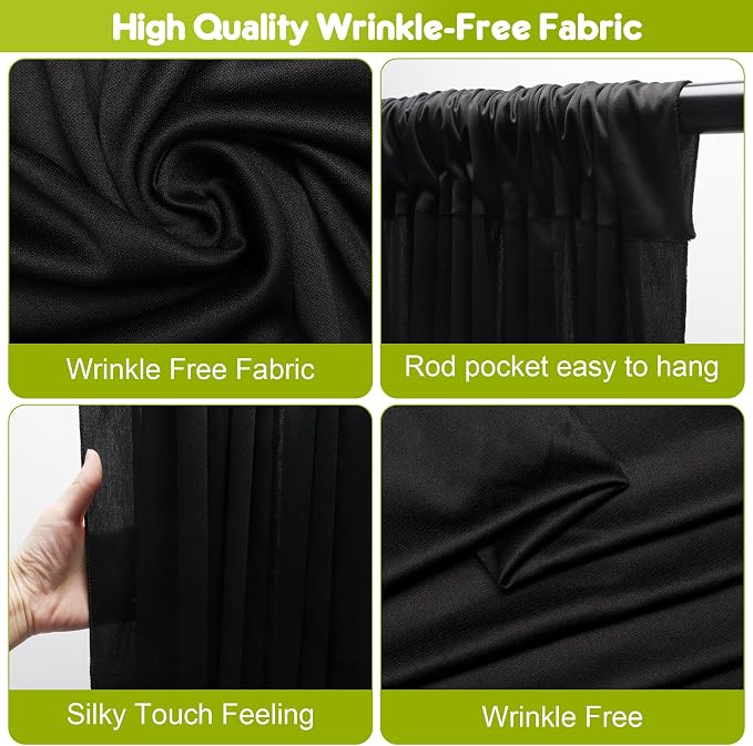 Black Backdrop Curtain for Parties Backdrop Drapes, 4 Panel 5x8FT - Image 3