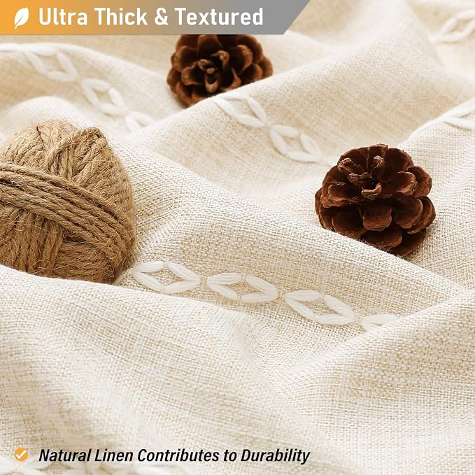 72x96 Extra Long Boho Linen Heavy Duty Shower Curtain Set, Cream/Beige | Extra - Image 2