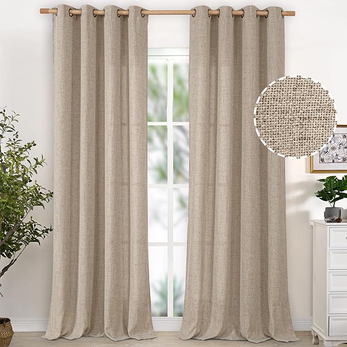 YoungsTex 90 Inches Long Linen Semi Sheer Curtains by YoungsTex
