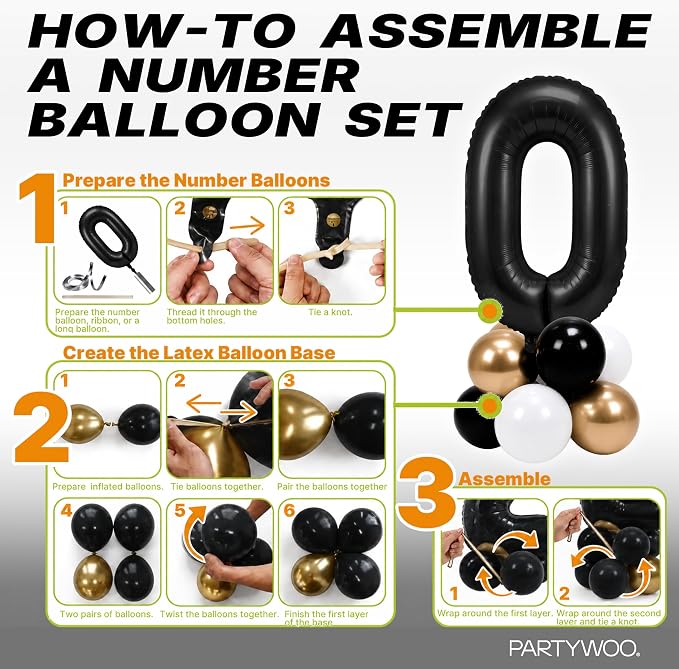 PartyWoo Number Balloons 40 Inch Black Number 40 Kit 33pcs - Image 6