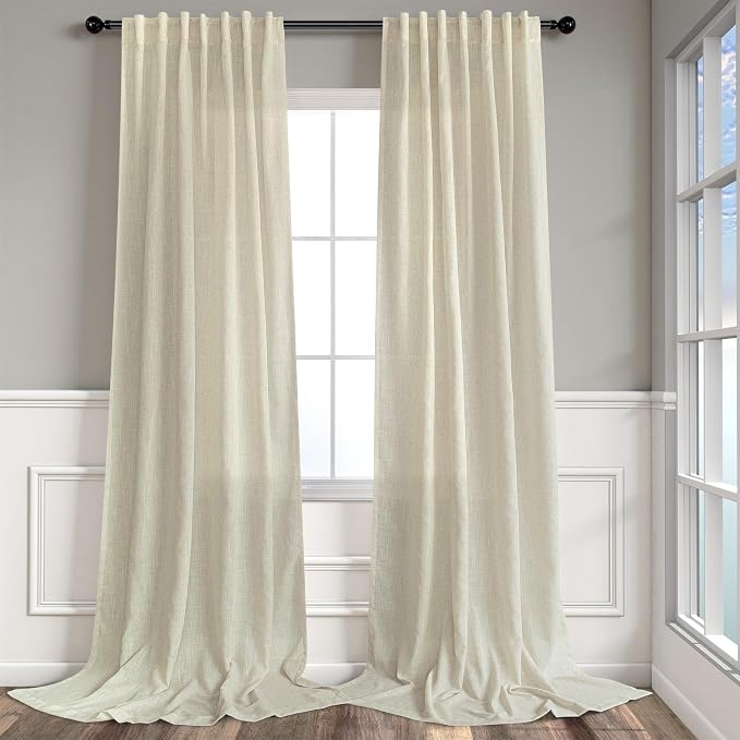 Pitalk Birch Beige 90 Inches Long Linen Sheer Curtains by Pitalk