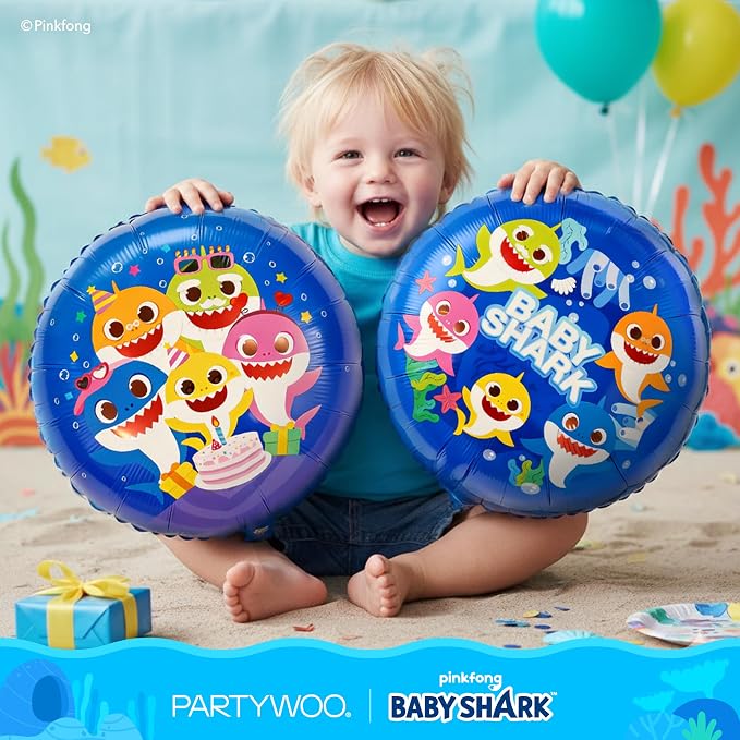PartyWoo Baby Shark Blue Foil Round Star Mylar Number 3 Balloons 5pcs | Balloons - Image 5