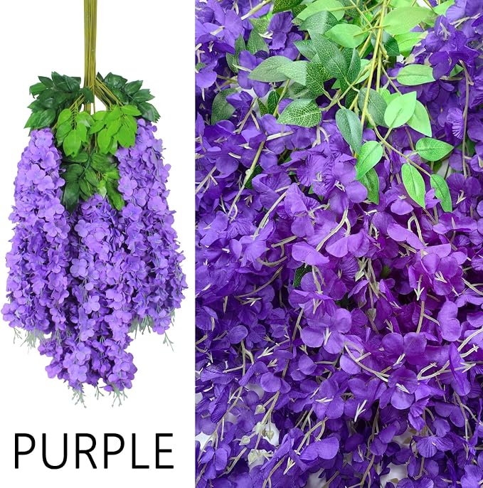 Wisteria Hanging Flowers 24 Pack Artificial Flowers Fake Wisteria Vine Rattan - Image 2