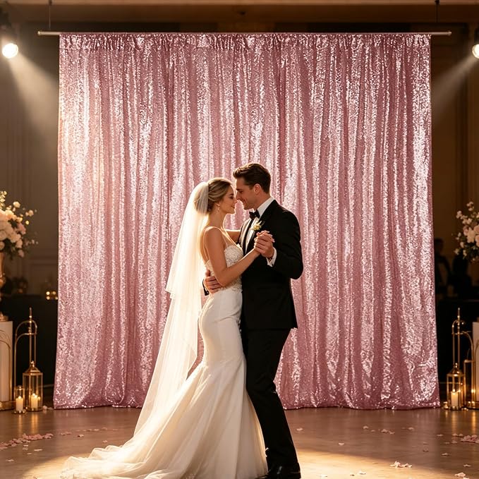 Hahuho Rose Gold Sequin Backdrop Curtain, Party Decoration（1 Panels, 4FT x 8FT - Image 3