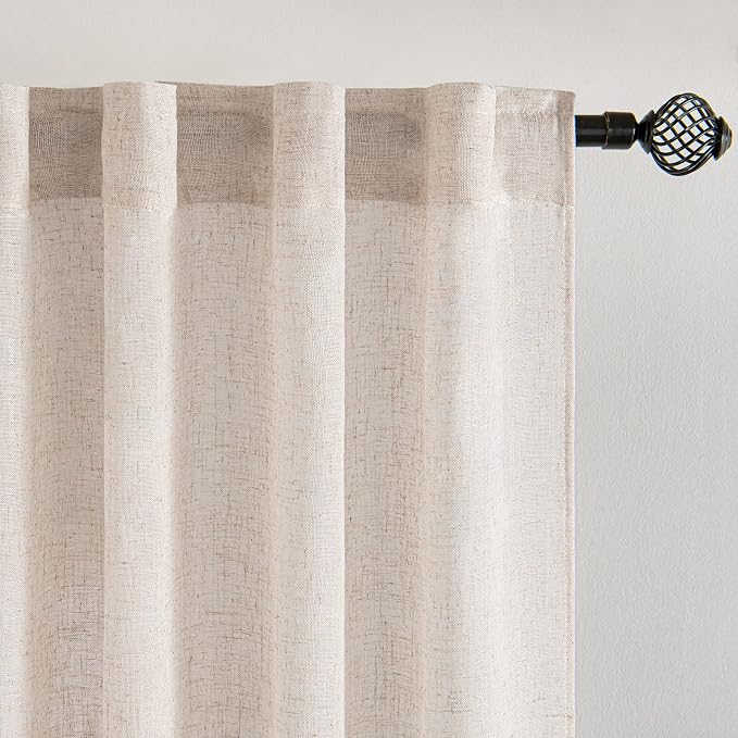 MIULEE Kitchen Curtains 24 Inch Long 2 Panels Natural Linen White Farmhouse | - Image 4