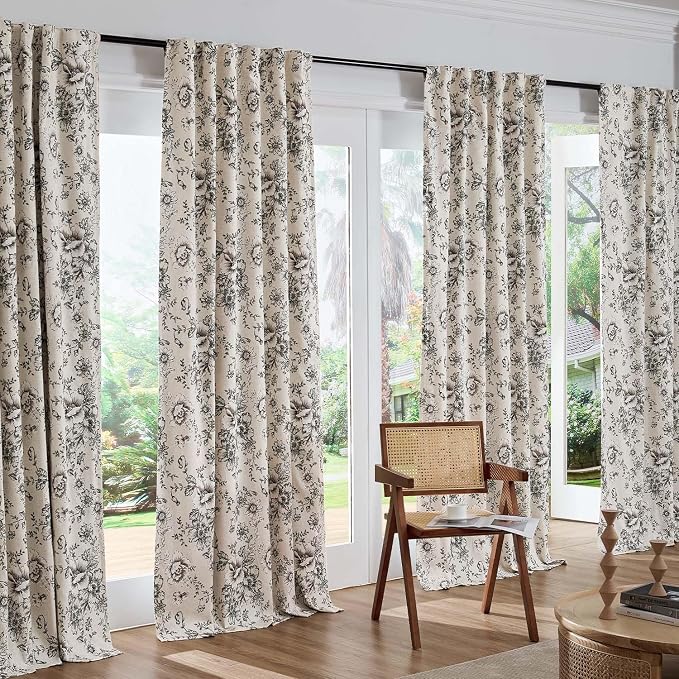 jinchan Floral Linen Blackout Curtains Lined 102 Inch Back Tab 2 Panels | - Image 7