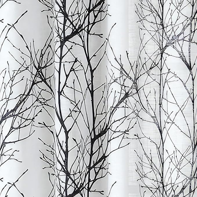 FMFUNCTEX Linen Black White Semi Sheer Print Curtains 72 Inch Long 2 Panels | - Image 8