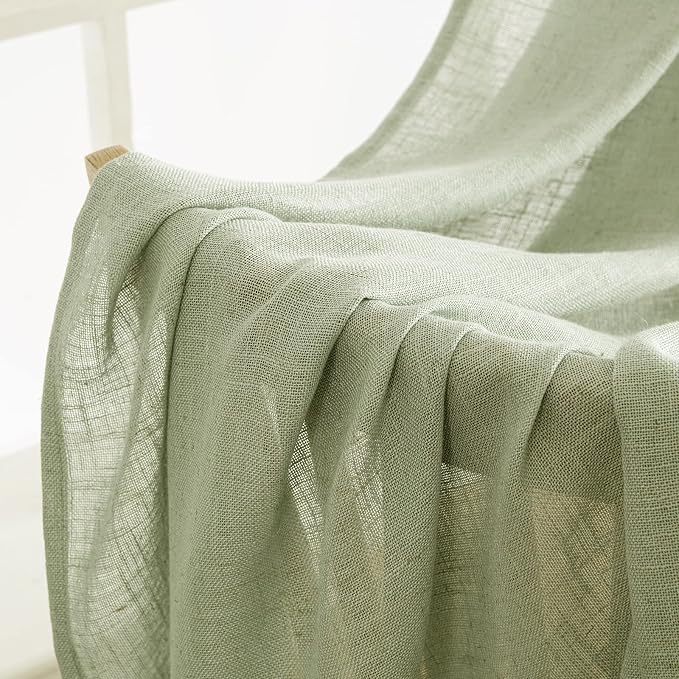 MIULEE Sage Green Linen Curtains 52x100 Inch Length 2 Panels - Image 6