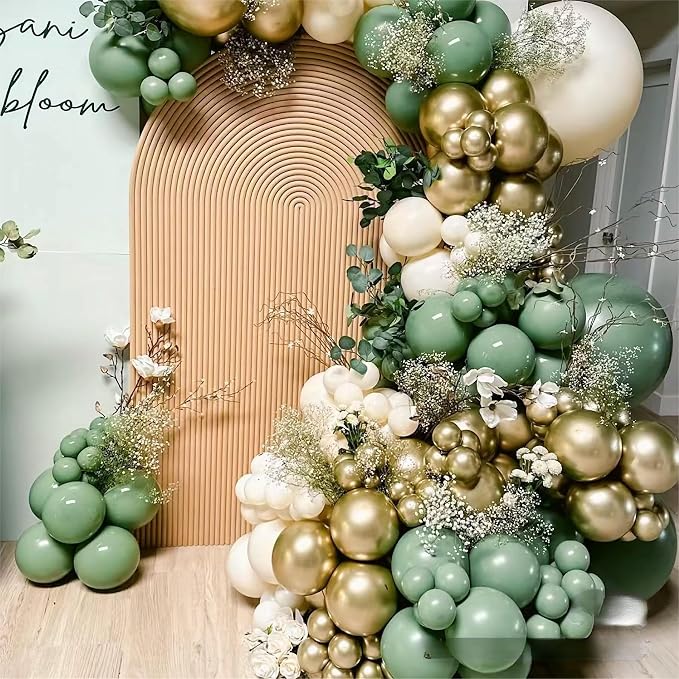 MEBAY Sage Green White Gold Balloon Garland Arch Kit - Image 5