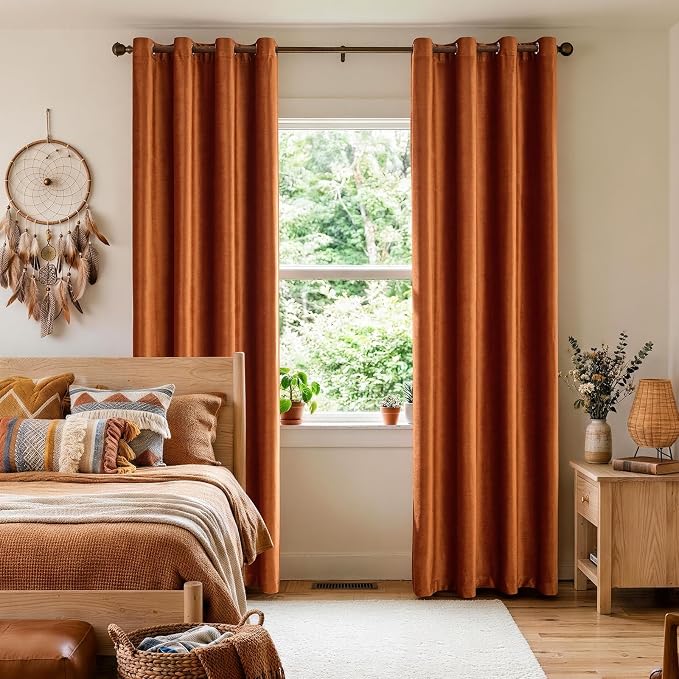Velvet Burnt Orange Blackout Curtains 108 inch Length - Image 3