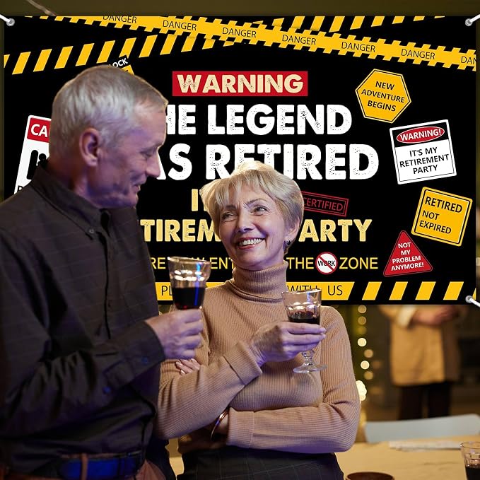 Happy Retirement Banner Caution Logos Retirement Party Decorations Funny Legend - Image 4