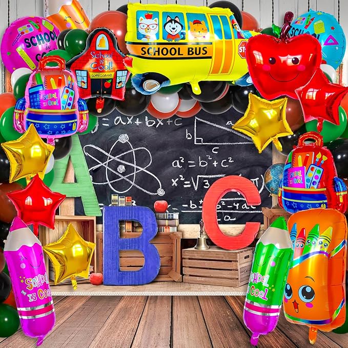 80 Pcs Back to School Balloons, Colorful Bus School Pencil Apple Crayon Foil - Image 4
