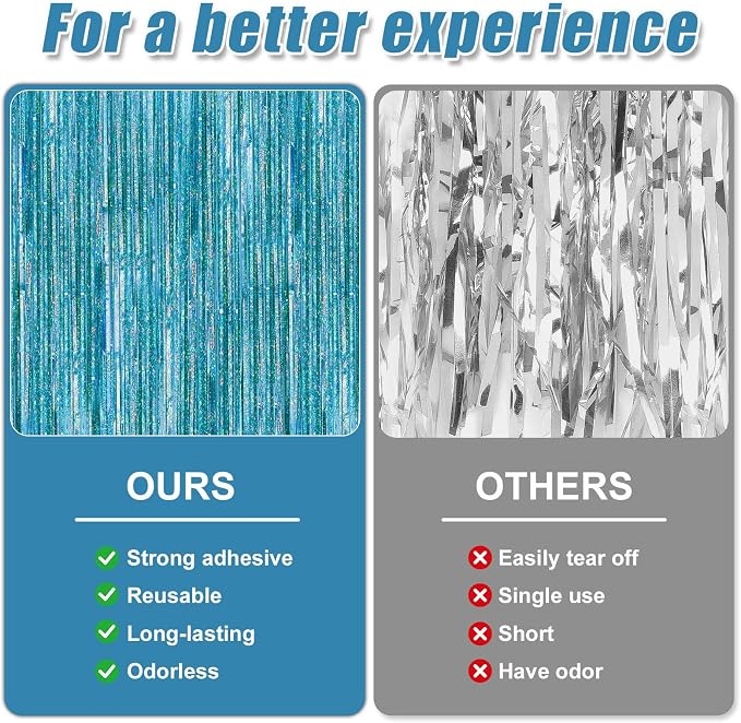 Crosize 4 Pack Laser Blue Party Streamers Backdrop, 3.3 x 9.9 ft | Tinsel Foil - Image 3