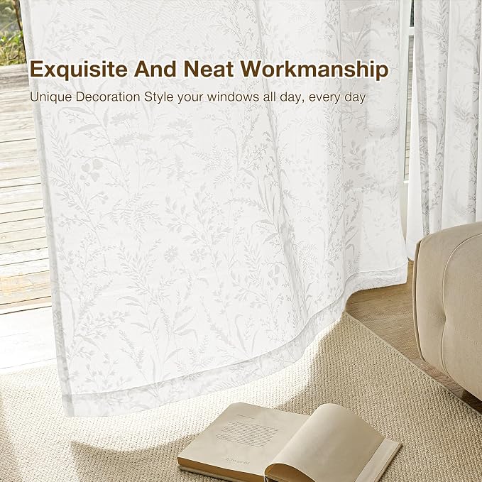 Anmao White Semi Sheer Light Filtering Short Curtains 45 Inches Long 2 Panels - Image 7