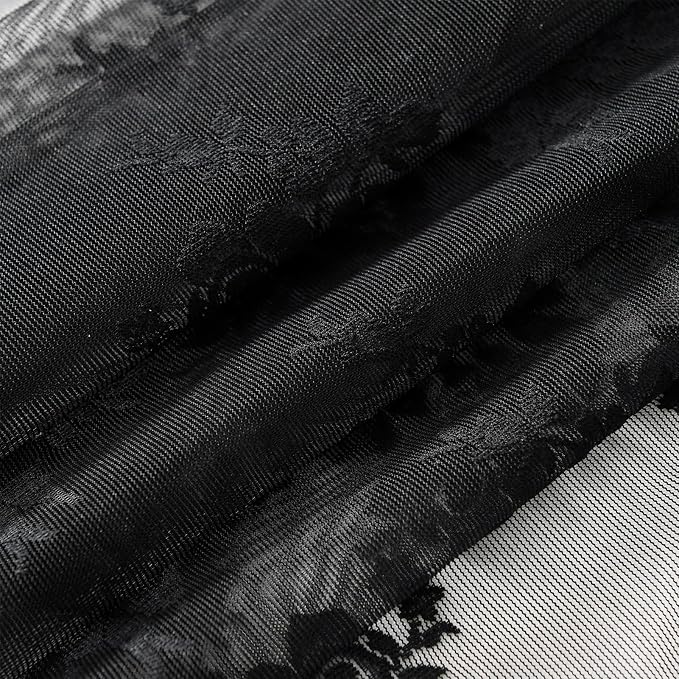 Kotile Black Lace Curtains for Bedroom Vintage Floral W42xL54 Inch 2 Panels | - Image 8
