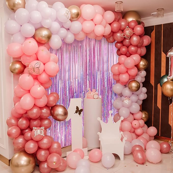 Crosize 4 Pack Laser Pink Party Streamers Backdrop, 3.3 x 9.9 ft | Tinsel Foil - Image 4