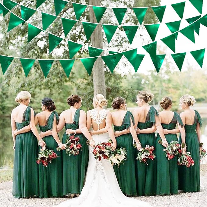 Green Party Decorations Triangle Pennant Banner Flag Dark Green Metallic Fabric - Image 4