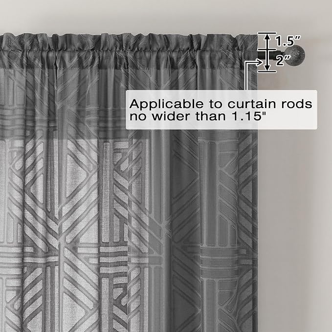 Simplebrand Semi Sheer Charcoal Grey Curtains 84 Inches Long 2 Panels, Light - Image 5