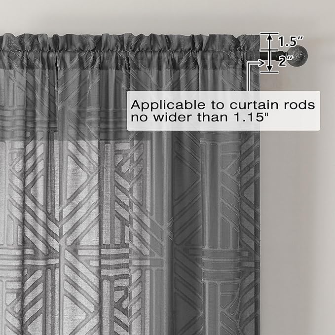 Simplebrand Sheer Charcoal Grey Kitchen Curtains 24 Inch Length Tier Curtains 2 - Image 5