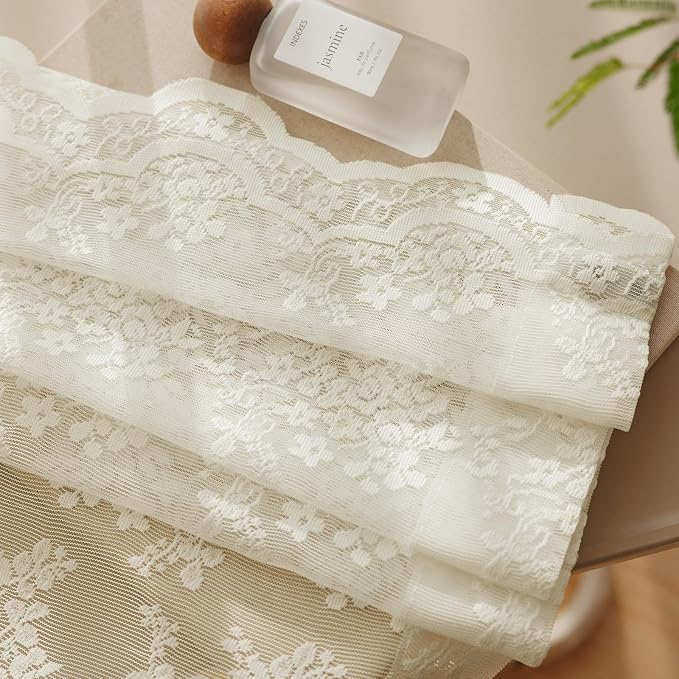 Anmao Vintage Lace Curtains 63 Inches Long 2 Panels Set, Romantic Elegant Light - Image 8