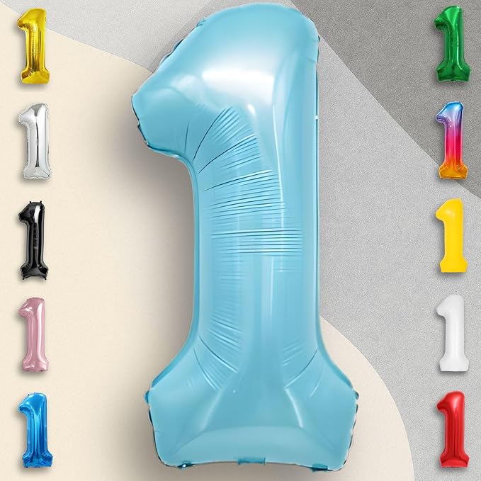 Candy Blue Number Balloon 1 Mylar Foil Balloons 16 Inch - Image 2
