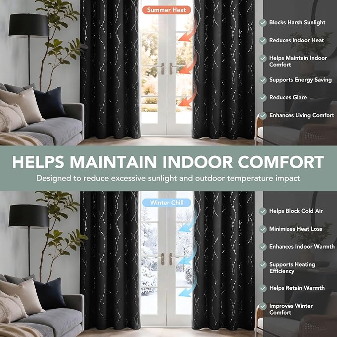 Deconovo 100% Blackout Living Room Curtains 63 Inches Long, Thermal Insulated - Image 4