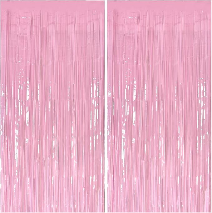 Pastel Pink Party Streamers Foil Fringe Backdrop Curtains Tinsel Streamers by BOMSI
