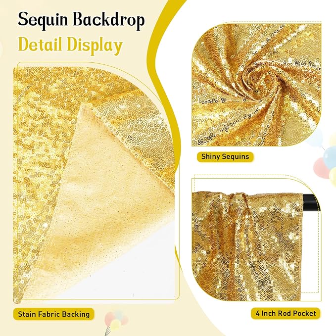 SquarePie 20x10ft Gold Sequin Backdrop, High Density Non-Transparent Glitter - Image 4